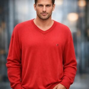 Tommy Hilfiger Red V‎ neck sweater XXL
